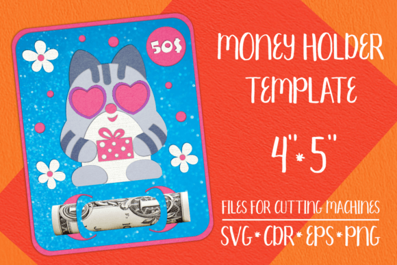 Cat Birthday Card Money Holder Template: 3D SVG Shapes