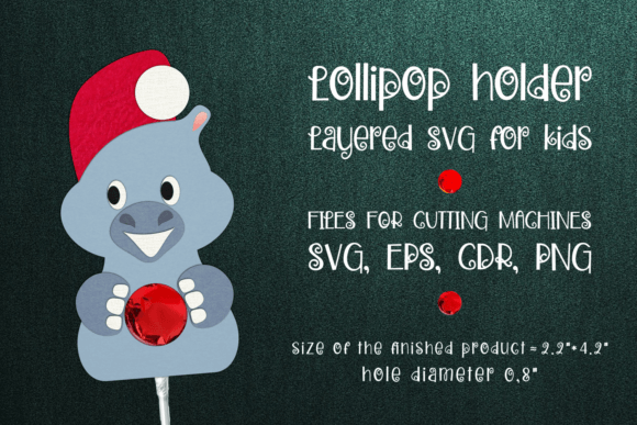 Hippo Christmas Sucker Holder 3D SVG