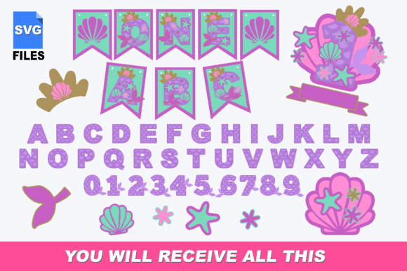 Mermaid Alphabet Banner with Numbers