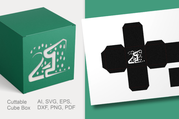 Number 21 Cube Gift Box Template SVG
