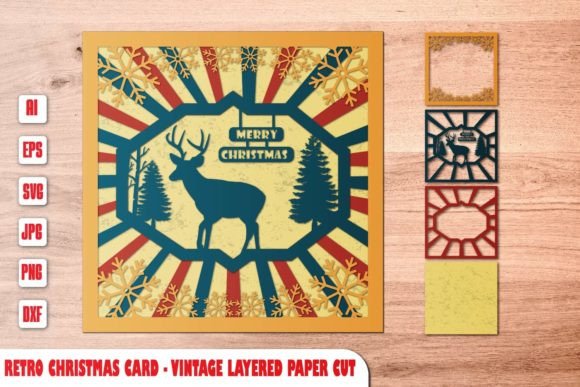 Retro Christmas Card - Layer Paper Cut