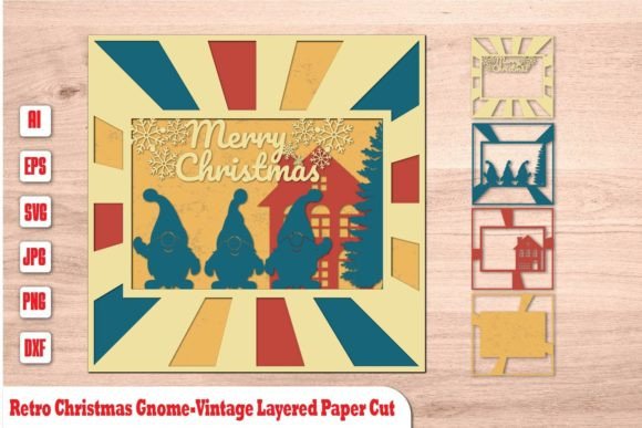 Retro Christmas Gnome-3D SVG Shadow Boxes