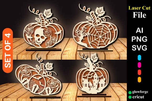 Standing Halloween Pumpkins Bundle of 4: 3D SVG Shapes