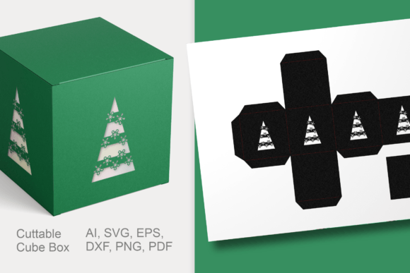 Striped X-mas Trees Cube Gift Box SVG